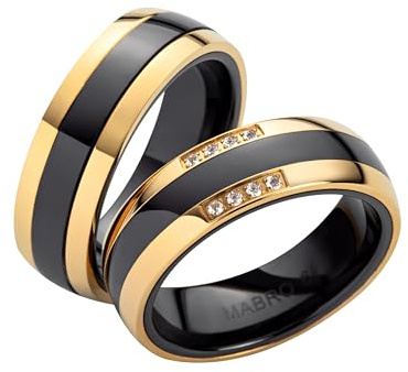 Blue Moon Diamonds Coppia di fedi nuziali, anelli di fidanzamento in ceramica con zirconi per lui e per lei, anelli dell'amicizia | AB3124, 50 - 74, Ceramica