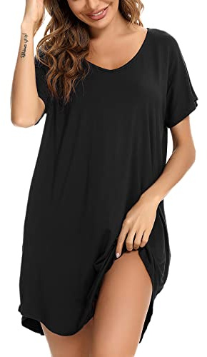 Aseniza Camisones Mujer Verano de Algodón Tallas Grandes Camisón Vestido con Cuello V Pijama para Mujer de Manga Corta