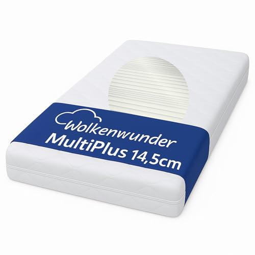Wolkenwunder Wellflex MultiPlus 7-Zonen-Schaum-Matratze 90x200 cm fest 14,5 cm Gesamthöhe I Bezug waschbar I hygienisch I pflegeleicht