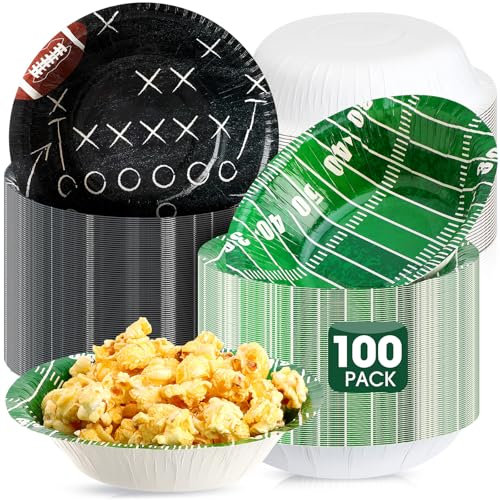 Ziliny 100 Pcs 16 oz Football Paper Bowls Disposable Football Bowls Football Party Snack Bowls Football Party Supplies Football Dessert Bowls for Game Day Hot Cold Soup Salad Home Decor