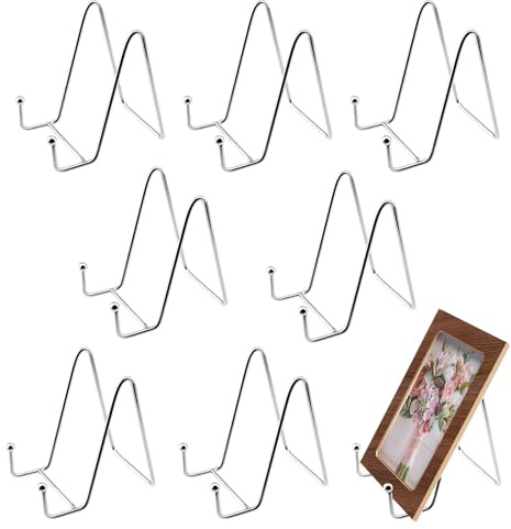 NAMYEUT 8 Stück Metall Tellerständer Silber, 4 Zoll Eisen Staffelei Display Ständer Plattenhalter, Metall Tellerhalter Ständer für Foto, Kunst, Teller, Bücher, Rahmenhalter und Tabletop Art