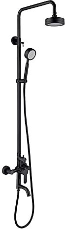 XUSHIQMG Regenduschsystem, mattschwarzes Regenmisch-Dusch-Kombi-Set, an der Wand montiertes freiliegendes Badezimmer-Duscharmatur-Set aus Edelstahl mit Duschkopf, Handbrause, Badewannenarmatur