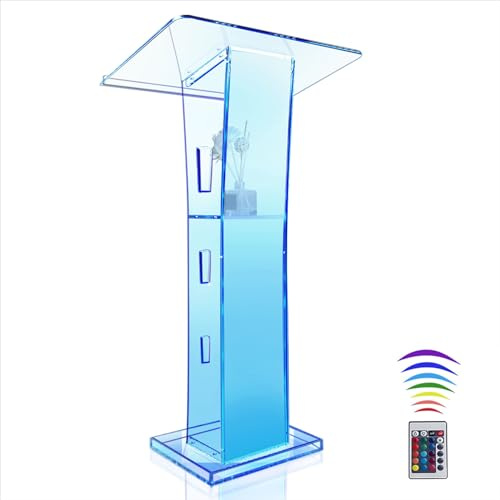 45'' Acrylic Podium Stand, Ultra Clear Iron Podium Pulpits for Churches, Modern Podium Lectern for Church,Conference,Speech,Classroom, 114.3cm x 59.94cm x 39.87cm (White)