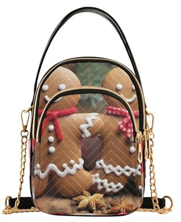 GAIREG Sac à bandoulière matelassé avec motif tête de mort portant un chapeau de Père Noël pour femme, Couple de pain d'épice de Noël