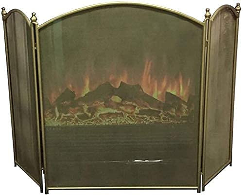 AITEKODVG Funkenschutz-Kaminschutz, 3-teilig, Messing, Kamin-Funkenschutz, Metallgeflecht, faltbar, kindersicher, Sicherheitsschutz, Innendekoration, 80 cm hoch