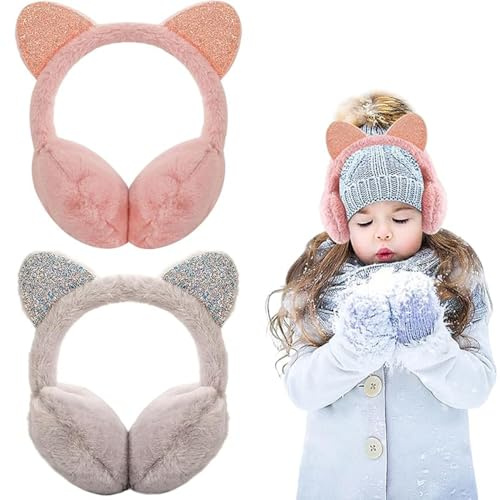 RoySmart Cache-Oreilles pour Filles, 2 Pcs Chauffe Oreilles en Peluche Douce pour Enfants Couvre-Oreilles Réglables Cache-Oreilles d'Extérieur pour Hiver