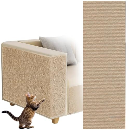 Selbstklebend Kratzteppich Katze, CIYIN Kratzmatte Selbstklebend Zuschneidbar, Kratzbretter Katze Wand, Katzenkratzbretter, Kratzschutz Sofa Katze (Khaki, 40×200cm)