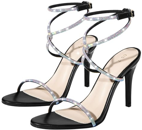 Perphy Rhinestones Crisscross Heels Stiletto Heel Sandals for Women Black 5 UK/Label Size 7 US