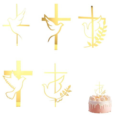 Toppers à gâteau Croix et Colombe de la Paix - Décoration parfaite pour le Baptême, Communion et les Gâteaux d'Anniversaire
