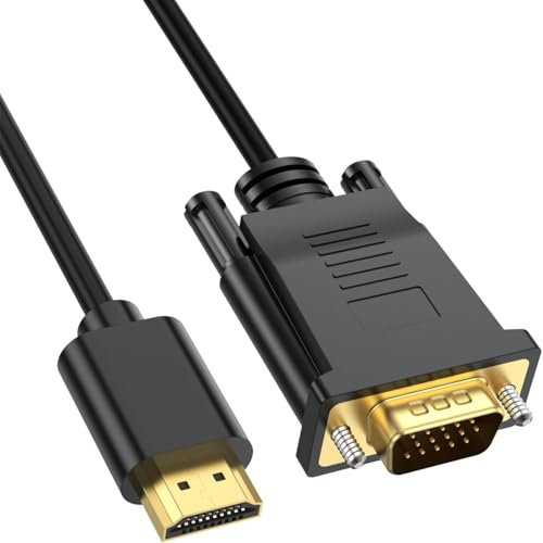 pluX Cable HDMI a VGA de 1,8 m, cable unidireccional HDMI a VGA (macho a macho) compatible con computadora, computadora, laptop, PC, monitor, proyector, HDTV, Raspberry Pi, Roku, Xbox y más