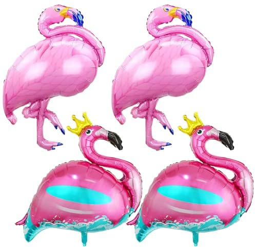 Flamingo Folienballons, 4 Stück Luftballons Hawaii Party Deko, Rosa Flamingo Ballon, Flamingo Luftballon Helium für Sommer Pool Strand Geburtstags Party Dekorationen