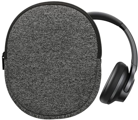kwmobile Neopren Kopfhörer Tasche für Soundcore Q20i - Kopfhörer Case - Hülle Reise Beutel für Headset Headphones - Weiche Over Ear Schutzhülle Anthrazit Weiß