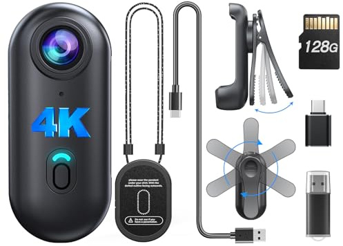 BOBLOV W4 4K Mini Body Camera,128G Wearable Camera with 360°Rotatable Clip & Magnetic Clip, Thumb Size, 96 Minutes for Recording, Easy to Use for Lecture, Traveling, Pet Walking and Outdoors