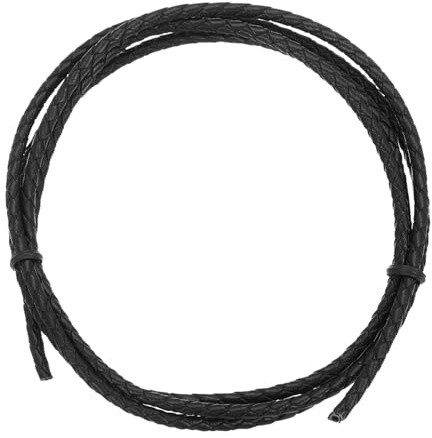 sourcing map 1.1 Yards Bolo Tie Cord 3mm Diameter Round Braided Leather Strip 1 Meter Long for Bracelet Necklace Beading, Black