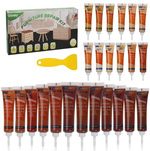 Uxney Wood Repair Kit， 24 Colours Wood Filler Putty & Scratch Remover Pens for Scratches, Cracks, Holes in Wooden Furniture, Laminate Floors, Cabinet(Red Series)