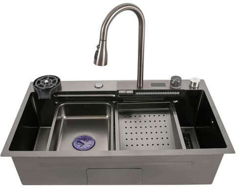 Fregadero de cocina pequeño, fregadero empotrado con escurridor, lavabo multifuncional en cascada, práctico fregadero empotrado, adecuado para bares, balcones, apartamentos, cocinas