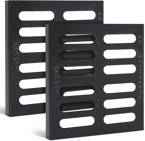 Otoolling 2 Pack Cast Iron Drain Grate 12 x 12 Inch Heavy-Duty Outdoor Drain Cover En124 B125 Class Channel Black Square Drainage Grate for Concrete Floor Yard Driveway Garage Concrete Floor