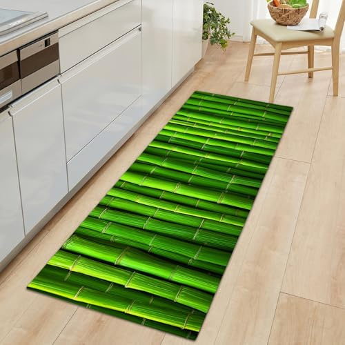 Teppich Läufer 40 x 120 cm, Naturfotografie Teppichläufer Flur rutschfest Waschbar Küchenläufer, Grüner Bambus Vertikal Streifen Küchenteppich Läufer für Eingang Flur Küche Schlafzimmer Wohnzimmer