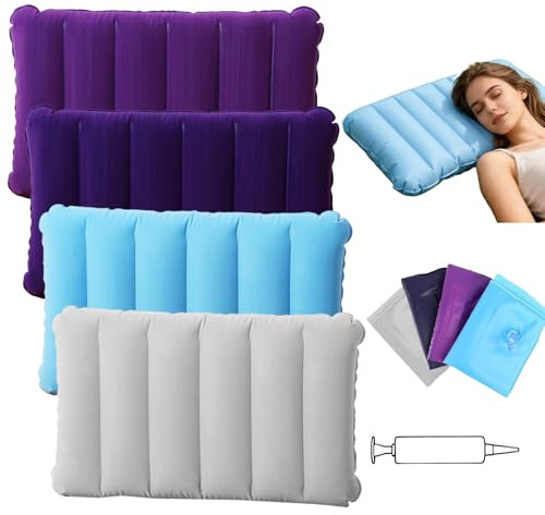 4 Stück Aufblasbares Kissen Velour, Sitzkissen Aufblasbar Luftkissen Kopfkissen Komfortables Reisekissen, Nackenkissen Schwimmkissen, Aufblasbares Strandkissen für Outdoor, Camping, Reisen, Wandern