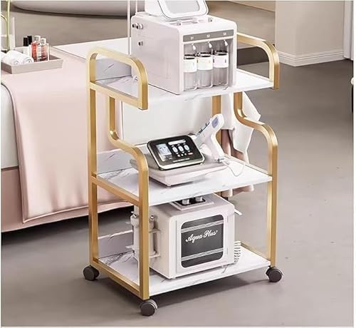 Kosmetikwagen Mit Rädern, Trolley-Ständer for Schönheitsmaschinen Im Salon-Spa, 3-stufiger Beauty-Rollwagen, Mobiler Kosmetikwagen for Salonmaschinen(Gold,3 Tier)