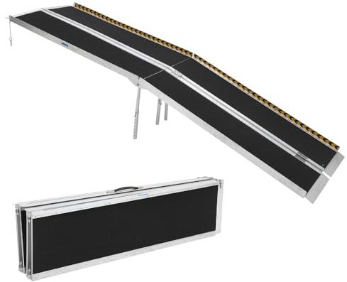 Wheelchair Ramp 9FT/274cm, Folding Portable Aluminum Ramp with Transition Plate and Reflective Warning Stickers, 280kg Loading Capacity Non-Slip for Wheelchair Scooter Walker of Steps/Stairs/Doorways