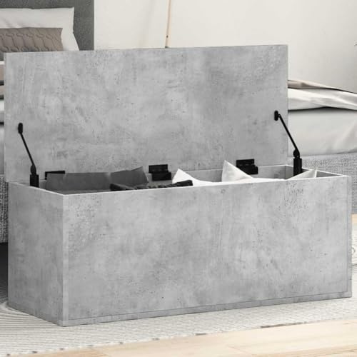 Mokuyary kista betonggrå 90 x 35 x 35 cm träbaserade förvaringskista, sittbänk, sängkista med förvaringsutrymme sittkista för hall, sovrum, vardagsrum