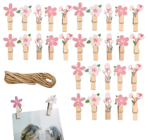 30 Pinces à Linge en Bois, Mini Pinces Déco, Pince à Fleurs en Bois, pour Mariage, Noël St Valentin, Travaux Manuels, Photo Clip, Décoration de la Maison