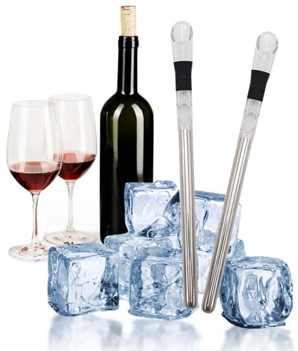 2 barras enfriadoras de vino, 3 en 1 de acero inoxidable con aireador, vertedor sin goteo, enfriador de botellas de vino para blanco y rojo, congelar durante 2 horas para una refrigeración óptima