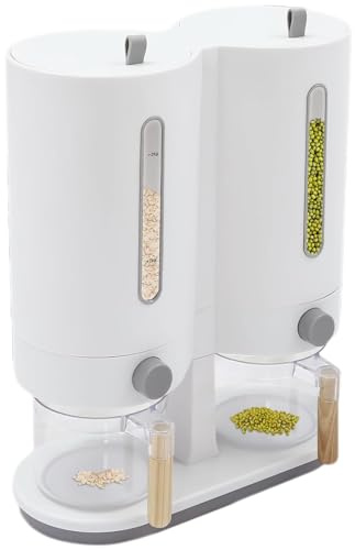 Generisch Distributore di riso – 5 kg di pressione con coperchio | Dispenser di cereali a 2 scomparti – per cereali fagiolini farina d'avena e bancone