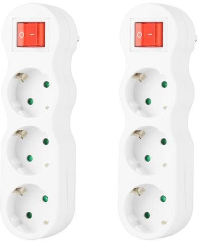 CILIA Multipresa da Muro 3 in 1 con Interruttore ON/OFF, 16A 250V Max 3500W, Blocco Adattatore Elettrico Salvaspazio, 3 Prese Schuko, Tipo F - Bianco 2 Pezzi