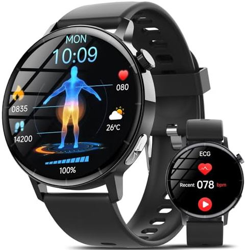 YYKY Reloj Inteligente con ECG+PPG/VCF/BMI/Lípidos/Ácido Úrico, 1,41 Smartwatch com 24/7 Pulsómetro/Presión Arterial, Llamadas SOS, 150+ Deportivos, Sueño Salud Reloj, Llamadas, IP67, Android iOS
