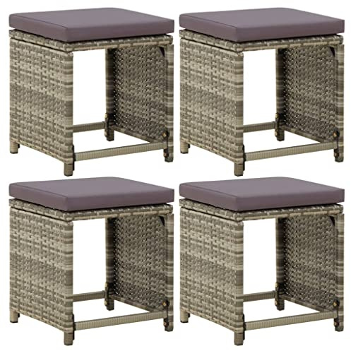 Mhdvray Set di 4 sgabelli da giardino in rattan PE resistente alle intemperie, con cuscino da 5 cm, pieghevole e salvaspazio, 38 x 38 x 40 cm, design moderno per balcone, terrazza e campeggio