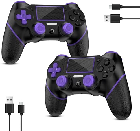 Reddening for PS4 Controller 2 Pack, Controller PS4 for PS4/Pro/Slim/PC, Gamepad Joystick with Turbo/Back Button/Dual Vibration/6-Axis Gyro Sensor/Touch Panel (2 purple)