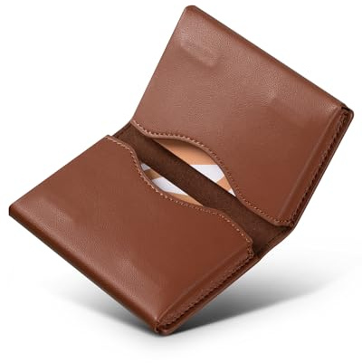 VULKIT Visitenkartenetui aus Leder, RFID-Blockierung, Magnetverschluss, 2 große Fächer für bis zu 40 Karten, in Geschenkbox verpackt, Braun