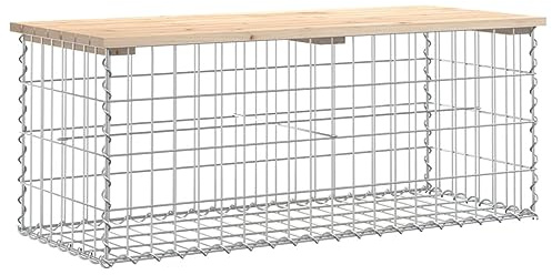 HFMDRMU Banc de jardin en gabions avec assise compacte en bois de pin massif, dimensions 103 x 44 x 42 cm, base robuste pour l'extérieur, banc de gabion avec rembourrage en pierre