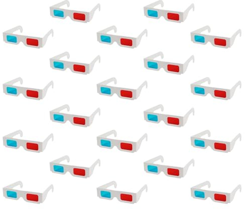 Occhiali 3D in Carta e Plastica 20 Pezzi per Film Atmosfera Natalizia | Leggeri e Riutilizzabili, Sicuri per Casa e Video 3D, Confezione Pratica da Venti