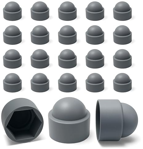 Ajile – 20 Caches Écrous M8 - Clé 13 mm – Protège Écrou Et Vis – Capuchons Plastique Gris Résistants – Cache Vis Décoratif, Protection Anti-Rouille Et Finition Propre - Bricolage