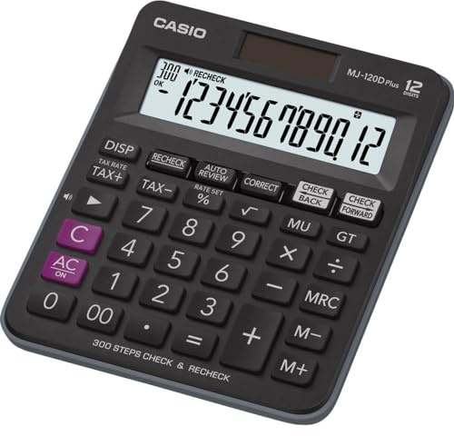 Casio bordsräknare kompakt med kontroll och korrektningsfunktion, MJ-120DPLUS, svart