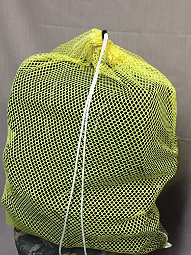 (12-Pack) Yellow Mesh Laundry Net Bag Size 18 x 24 Draw Cord & Spring Lock. Made in USA