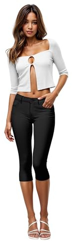 Hybrid & Company Women's Hyper Stretch Denim Capri Short Jeans Q44876X BLACK 1X