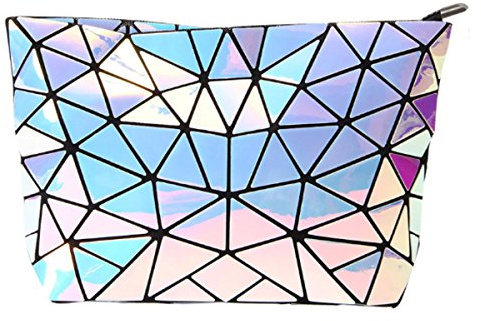 AiSi Geometric Pu Leather Shoulder Handbags Holographic Clutch Bag Metal Chain Satchel Purse, Holographic