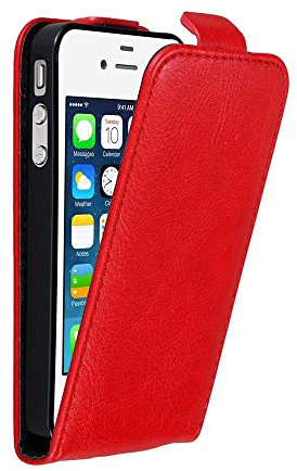 Cadorabo Custodia per Apple iPhone 4 / iPhone 4S in Rosso Mela - Protezione in Stile Flip con Chiusura Magnetica - Case Cover Wallet Book Etui