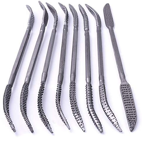 MonLiya 8 PCS 5.5 X 200mm Double Ended Riffler Wood Rasp File Set Woodworking Carving Rasping Coarse Handware Tools