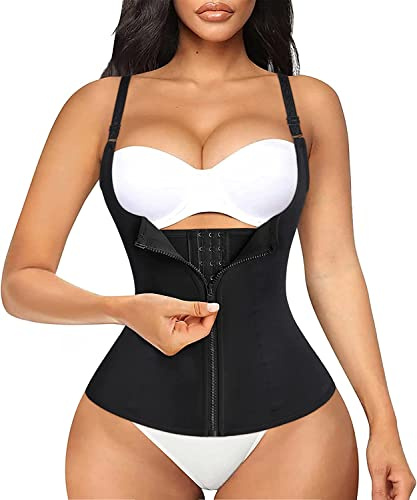 Bafully Damen stark formend Top Unterbrustkorsett Bauchweg Shaper figurformend Körperformer Unterbrust Mieder verstellbar Oberteil Body brustfrei Shapewear mit Reißverschluss, Schwarz, XL