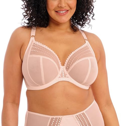 Elomi Women's Matilda Plunge Three-Piece Sheer Mesh Cups Side Support Panels Moveable J-Hook for Racerback Dd+ Bras, Pearl Blush, 36F