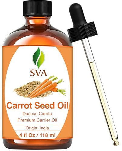 SVA Carrot Seed Oil - 4 Fl Oz – 100% Natural Cold Pressed - for Face, Skin Care, Hair Care, Scalp Massage & Body Massage – Carrier Oil with Dropper