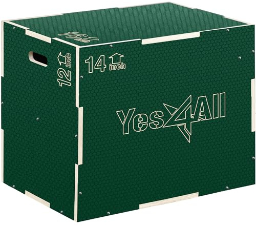 Yes4All 3-i-1 halkfri plyo-låda i trä, plyometrisk låda för hemmagym och utomhusträning 40 cm 35 cm 30 cm – grön.