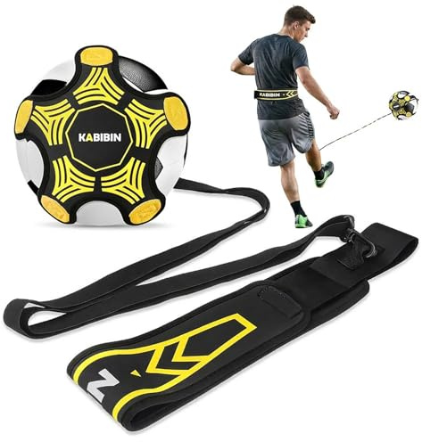 Kabibin Soccer Training Equipment, Solo Soccer Kick Trainer for Kids Adults, Soccerball/Volleyball Practice Aid Bungee Waist Belt (Yellow)