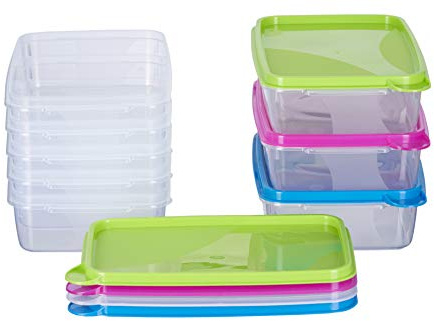 MiraHome Frysburkar 8 x 0,75 l rektangulära, färgglada – förvaringsburkar med lock – förvaringslåda kök för mealprep och organisering – Österrike kvalitet