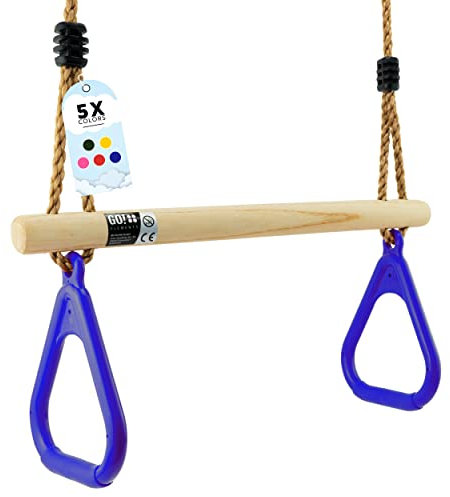 Trapez Schaukel Garten | Kinderschaukel Outdoor Indoor | Höhenverstellbar & rutschfest | Schaukelsitz - Schaukelbrett - Brettschaukel | robuste Schaukel mit Holzstange & Kunststoffringen